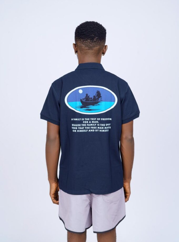 Rebirth Button Polo Shirt (navy blue)